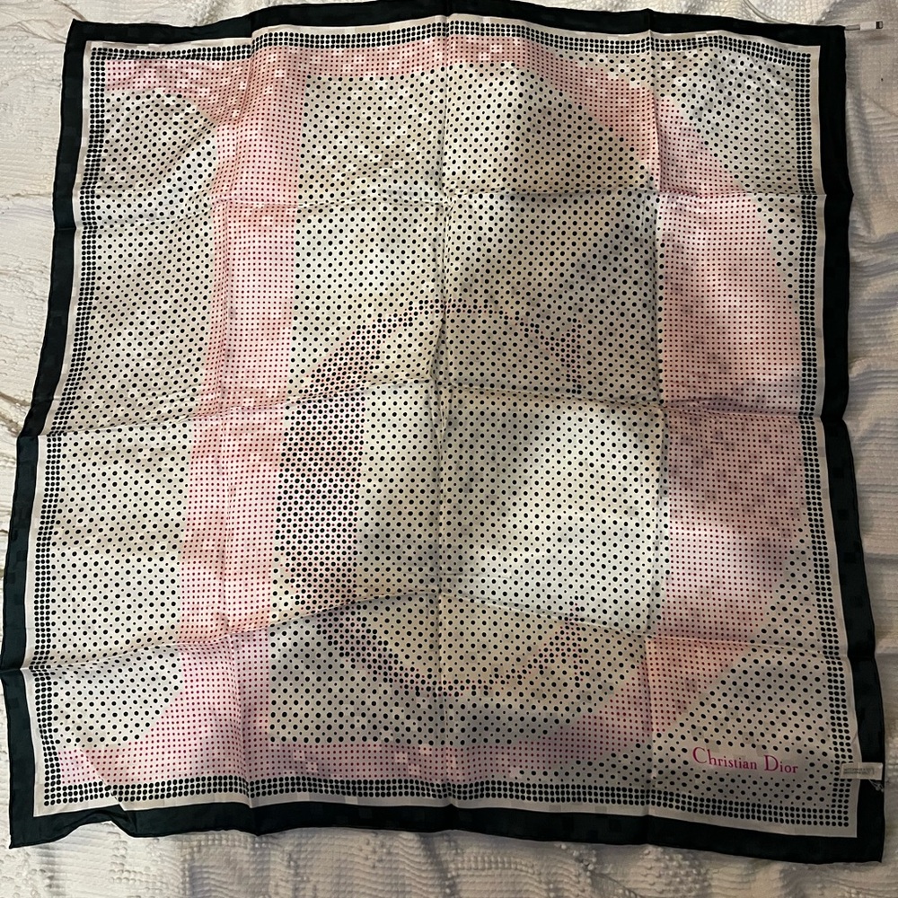 Christian Dior Green and White Polka Dot Scarf